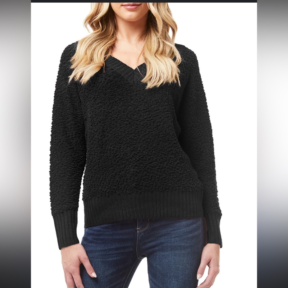 Free People Black Textured Crew Neck Sweater